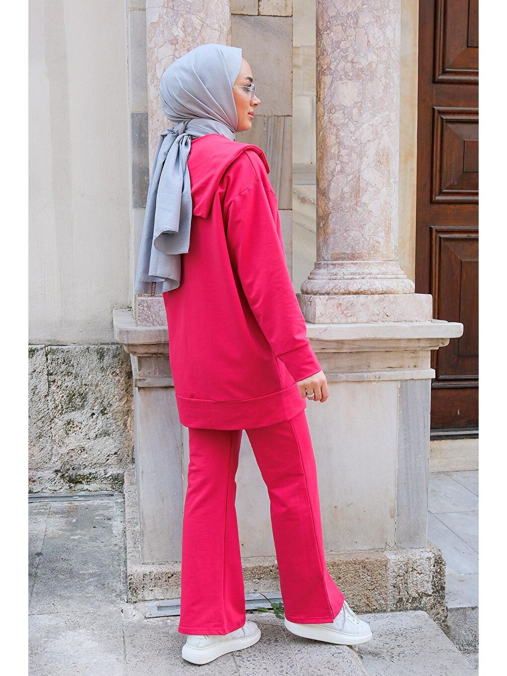 Gemici Yaka İkili Tesettür Takım Fuşya-4