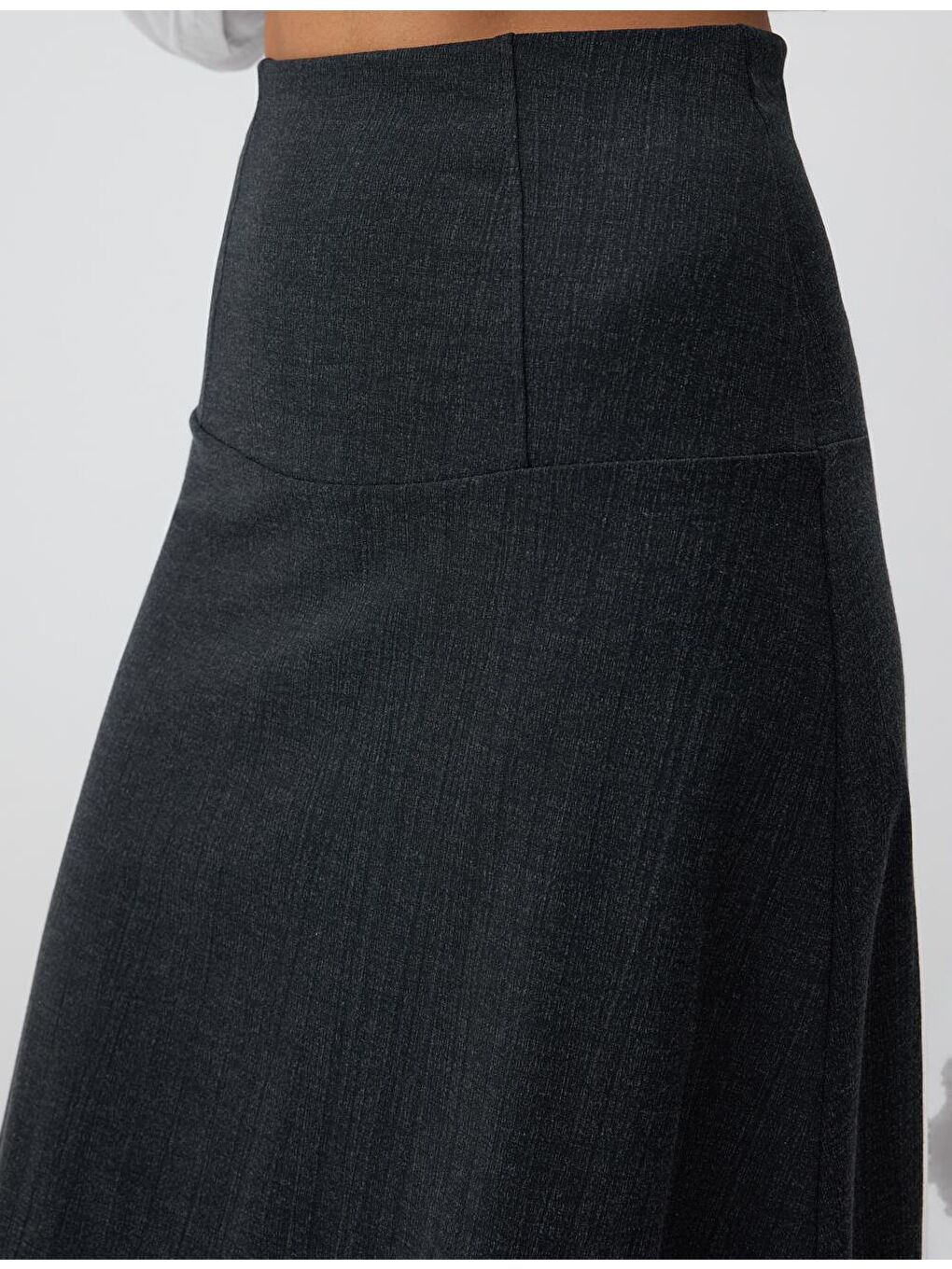 Antrasit Melanj Yüksek Bel Rahat Kesim Beli Lastikli Örme Midi Etek-3