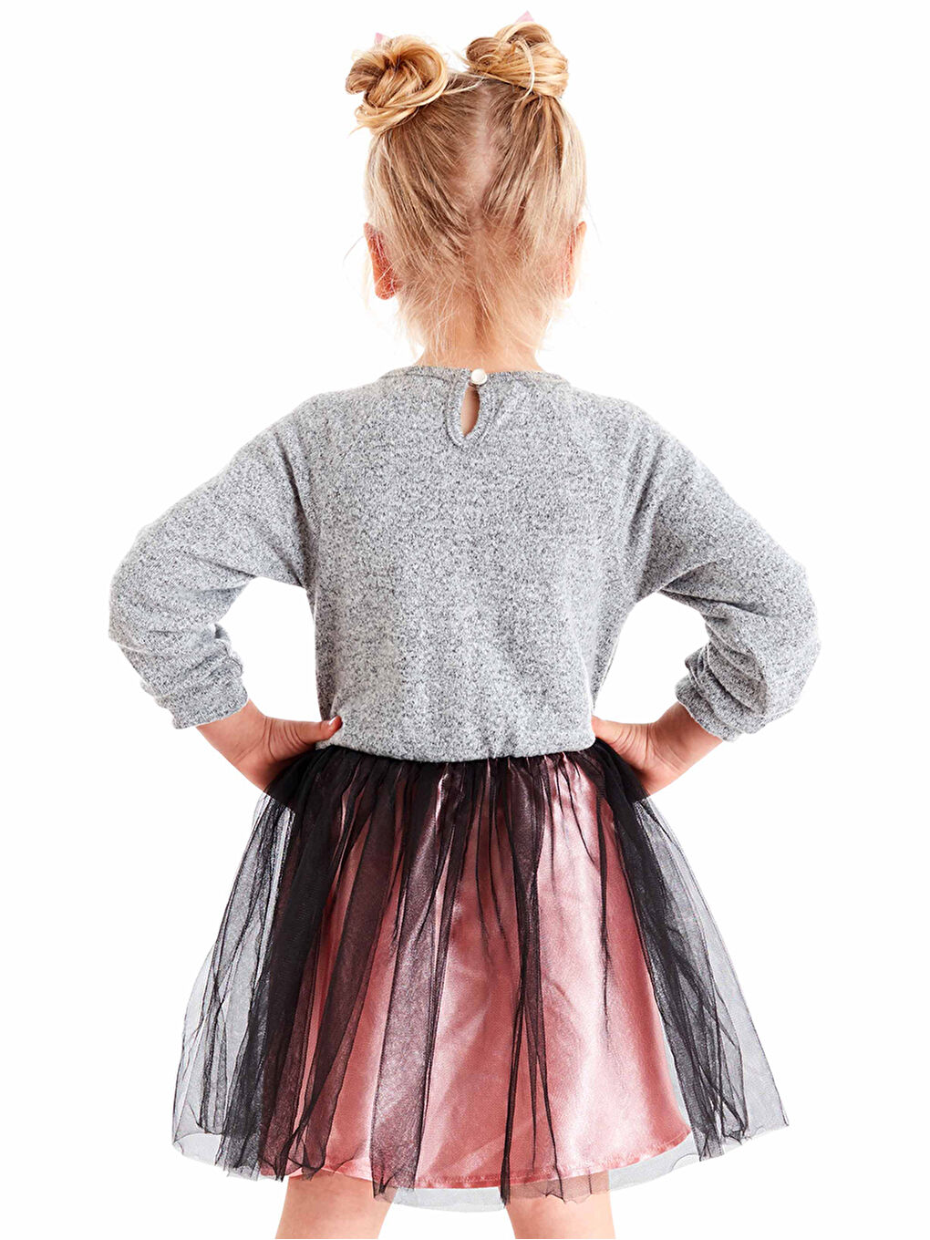 Karışık Tüllü Ponçik Kız Çocuk Elbise-1