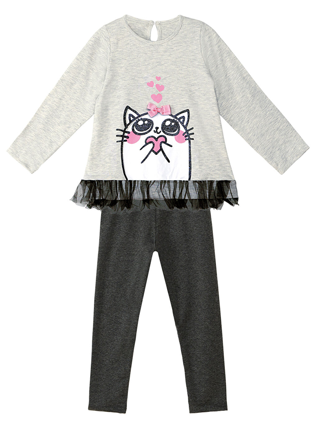 Karışık Cute Cat Kız Çocuk Tunik Tayt Takım-2