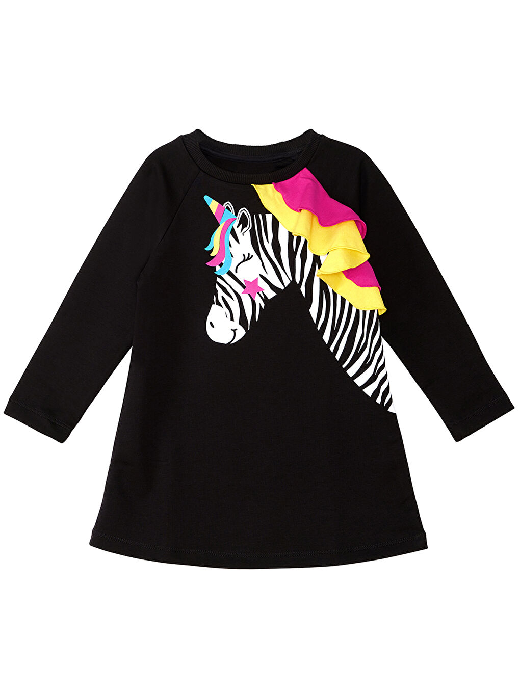 Zebra Siyah Kız Çocuk Fırfırlı Elbise-2