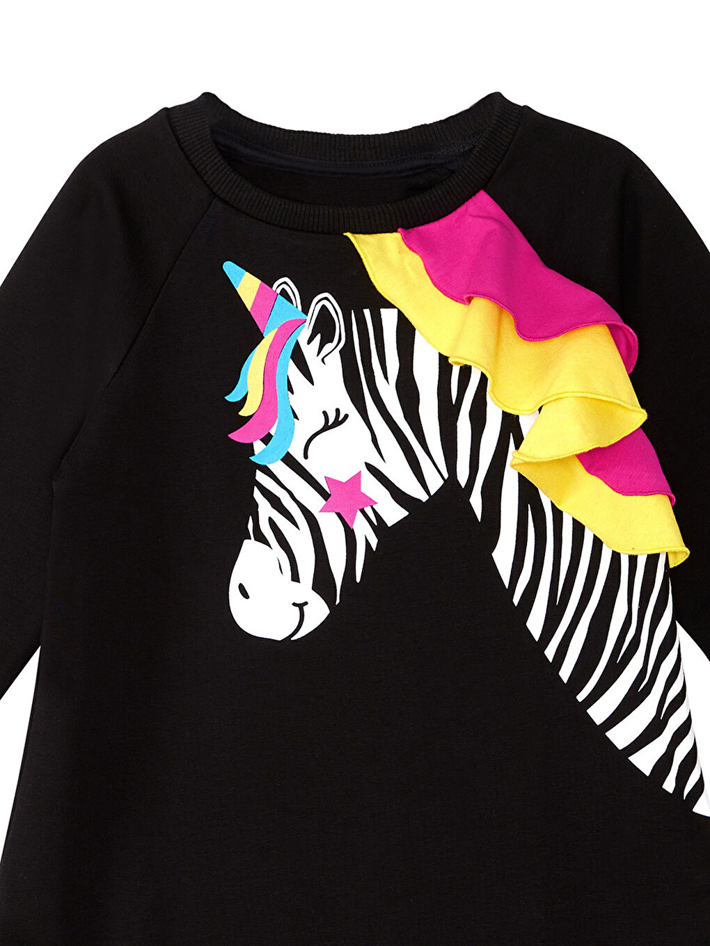 Zebra Siyah Kız Çocuk Fırfırlı Elbise-4