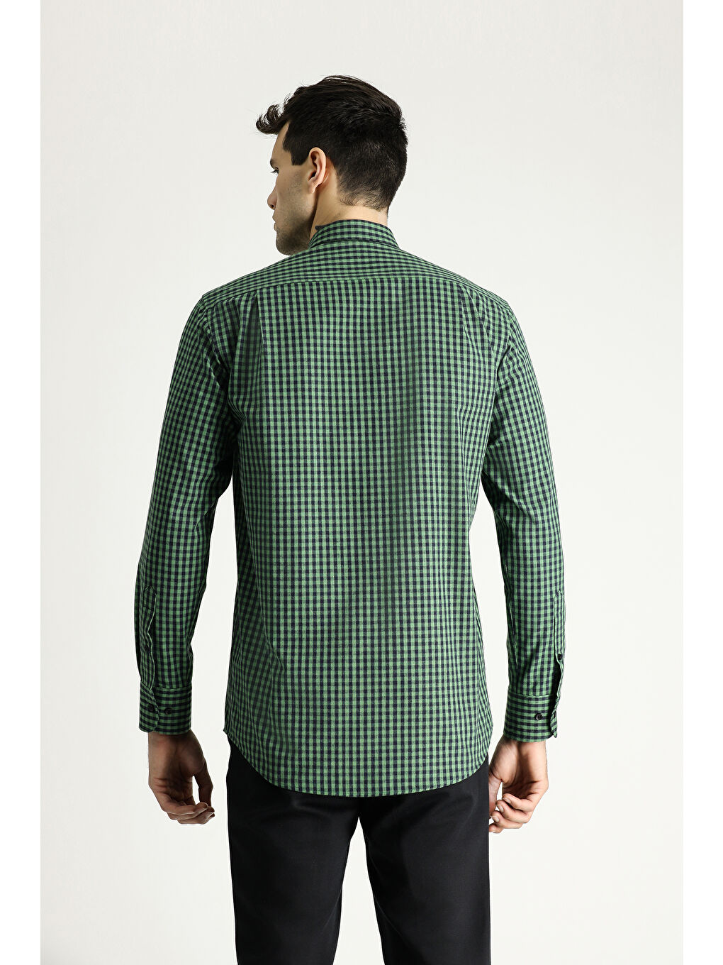Yeşil Uzun Kol Regular Fit Oduncu Ekose Pamuklu Kolay Ütülenebilir Düğmeli Yaka Gömlek-4