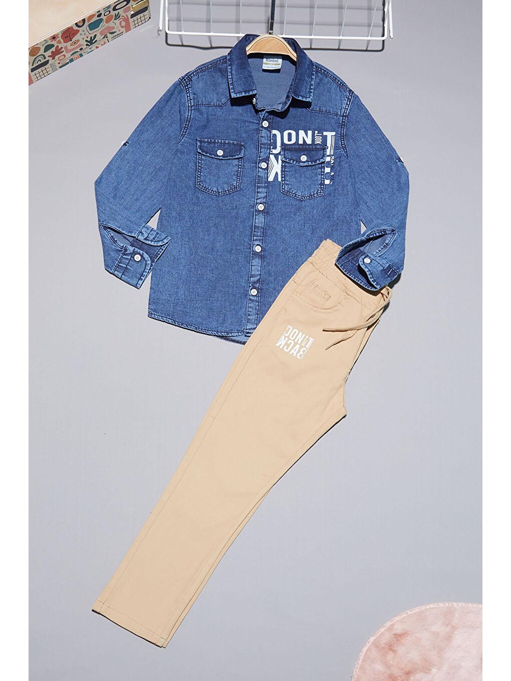 Lacivert Mavi Jean Gömlekli Erkek Çocuk Alt Üst Takım 15100