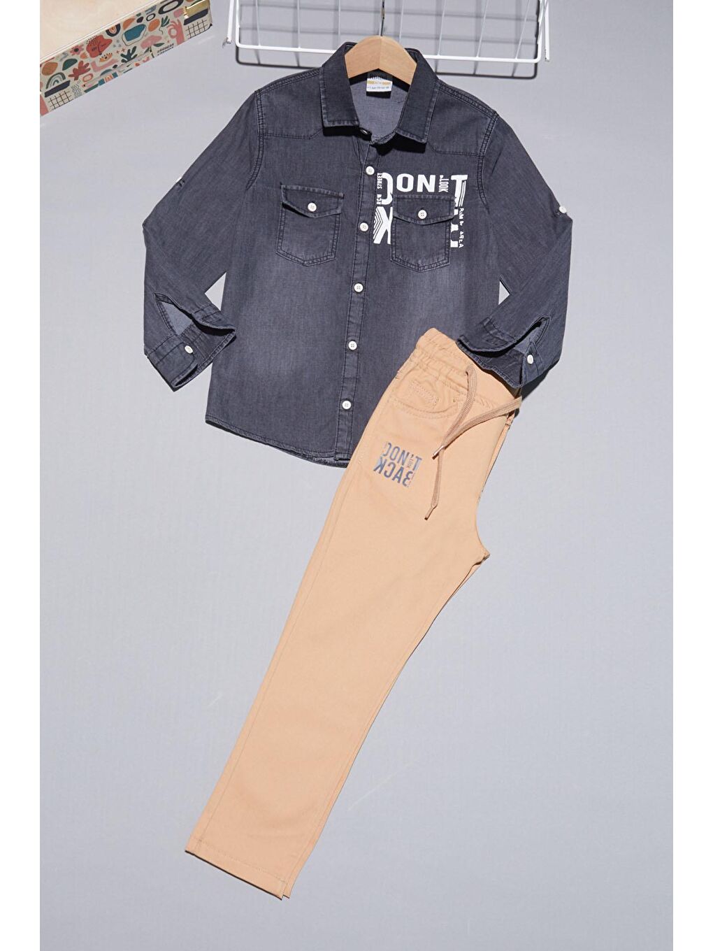 Gri Füme Jean Gömlekli Erkek Çocuk Alt Üst Takım 15099