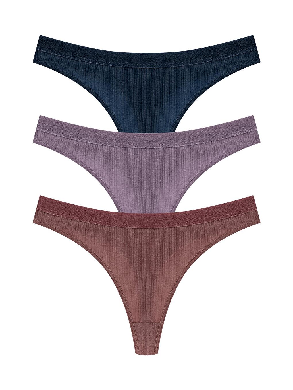 Lacivert Pamuklu Fitilli Dokulu Kadın Tanga Külot 3'lü