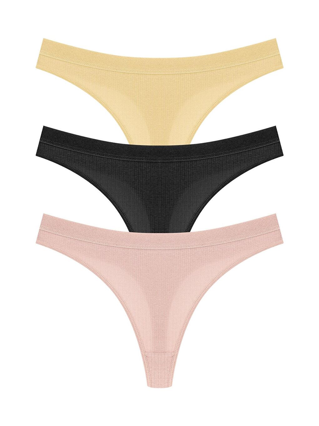Siyah Pamuklu Fitilli Dokulu Kadın Tanga Külot 3'lü