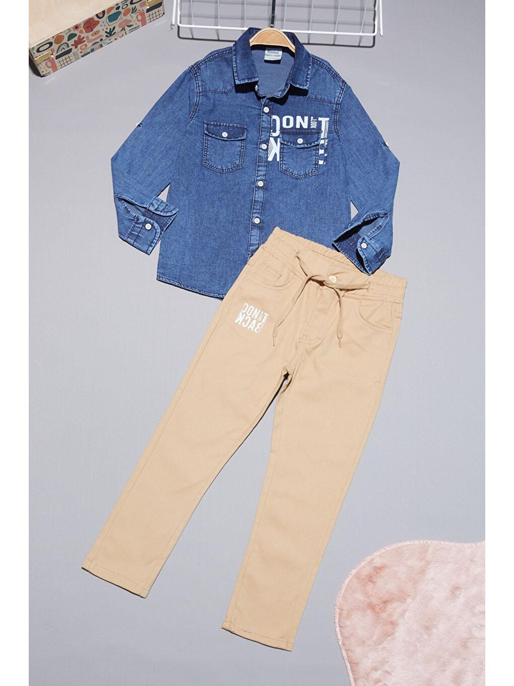 Lacivert Mavi Jean Gömlekli Erkek Çocuk Alt Üst Takım 15100-2