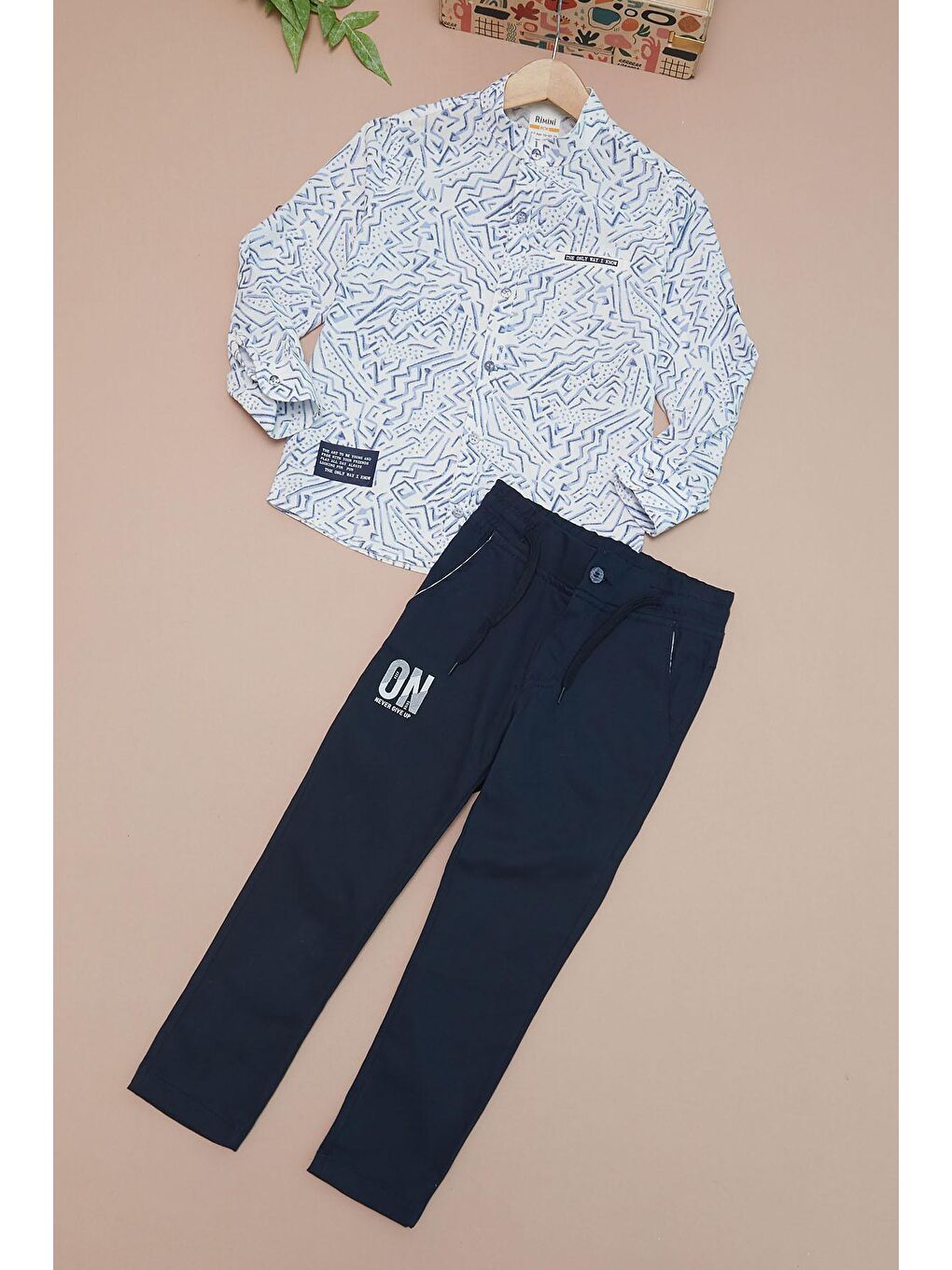 Mavi Çizgili Gömlekli Erkek Çocuk Alt Üst Takım 15093-1