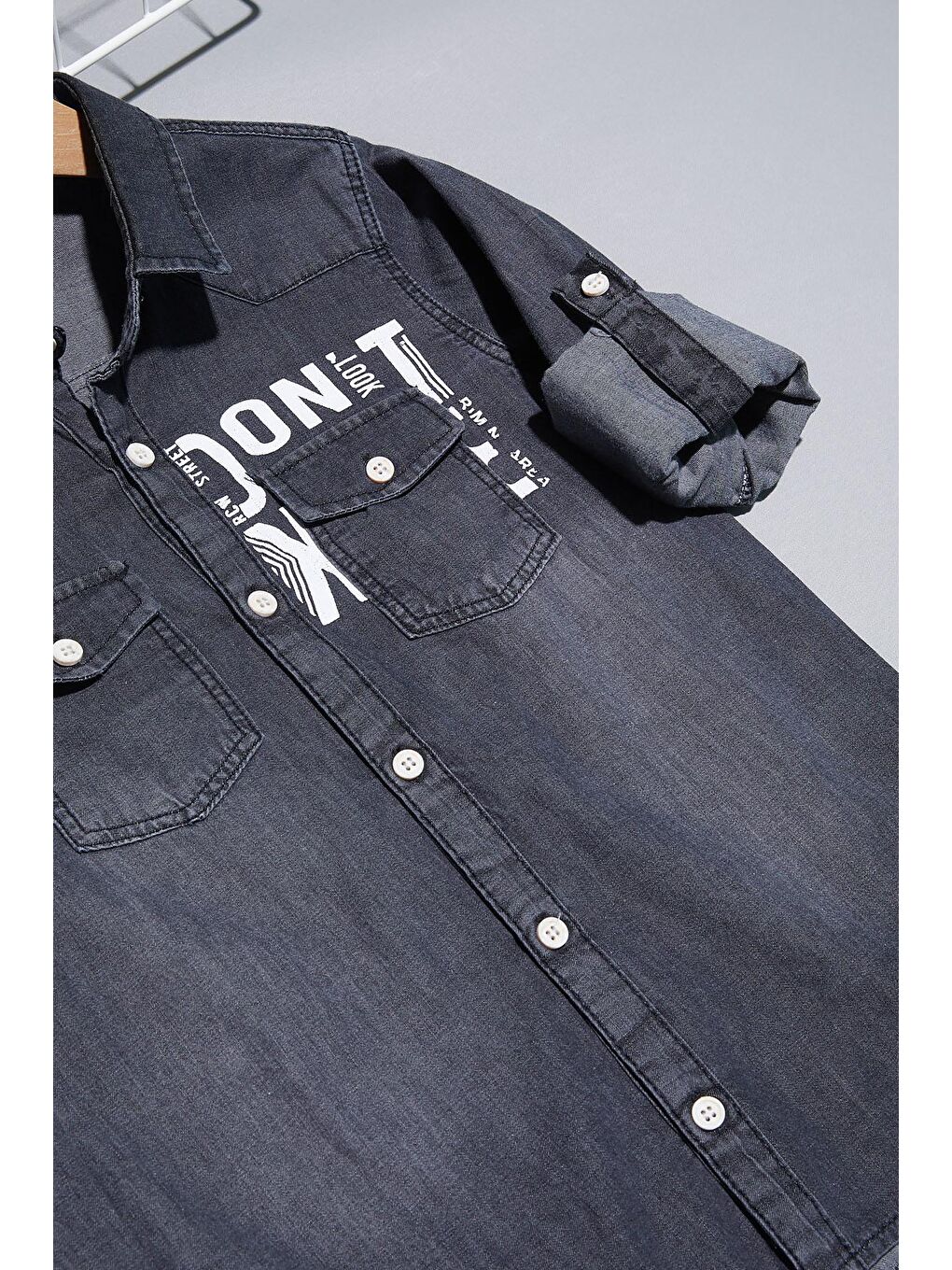 Gri Füme Jean Gömlekli Erkek Çocuk Alt Üst Takım 15099-3