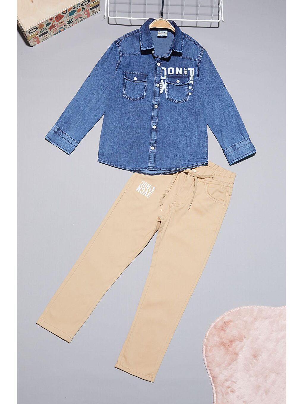 Lacivert Mavi Jean Gömlekli Erkek Çocuk Alt Üst Takım 15100-3