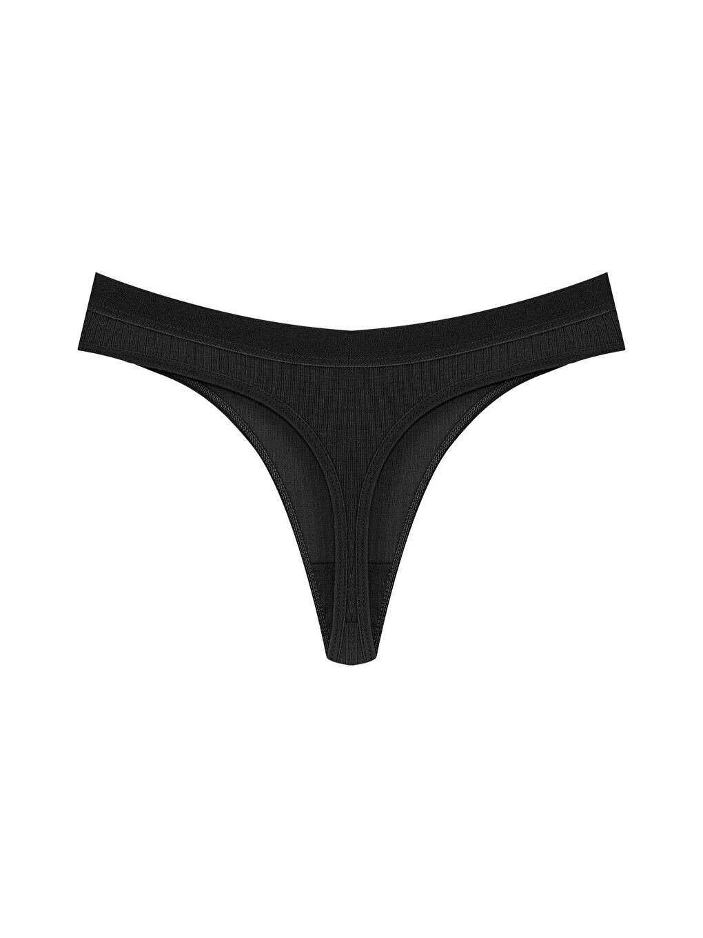 Siyah Pamuklu Fitilli Dokulu Kadın Tanga Külot 3'lü-4