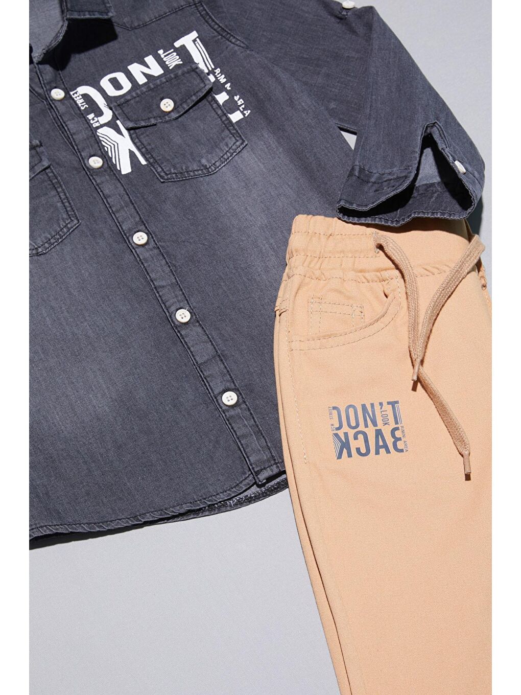 Gri Füme Jean Gömlekli Erkek Çocuk Alt Üst Takım 15099-4
