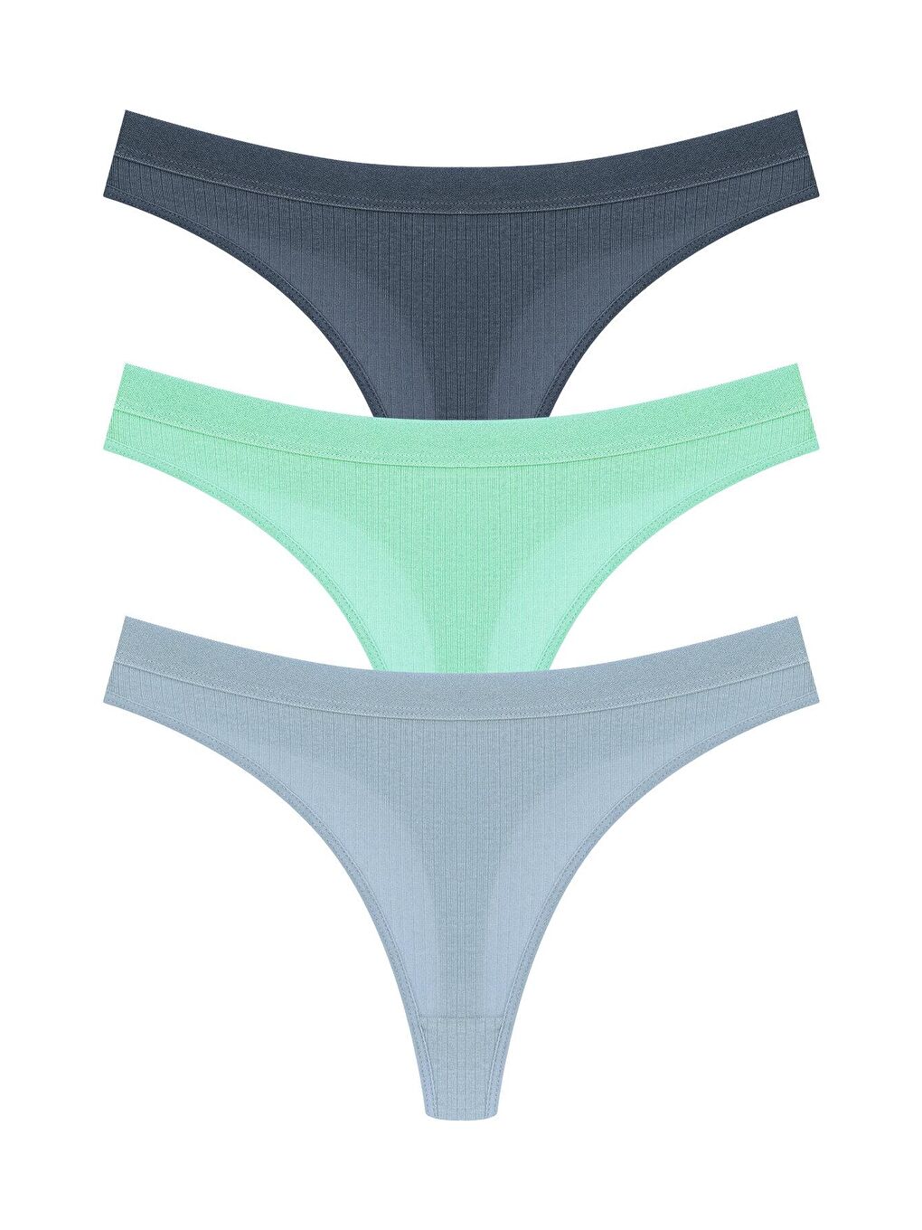 Mavi Pamuklu Fitilli Dokulu Kadın Tanga Külot 3'lü