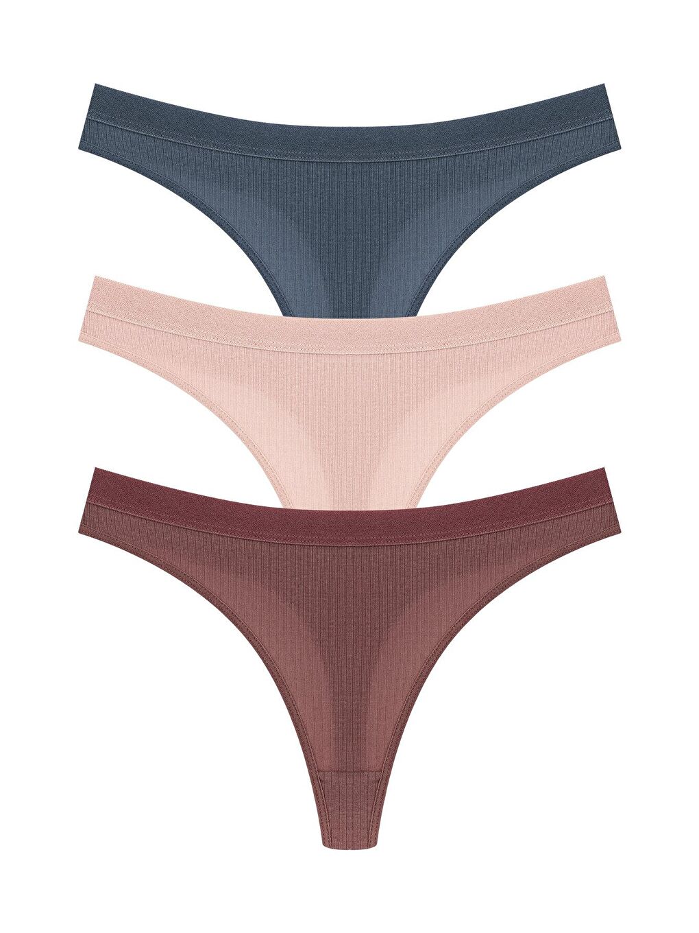 Karışık Pamuklu Fitilli Dokulu Kadın Tanga Külot 3'lü