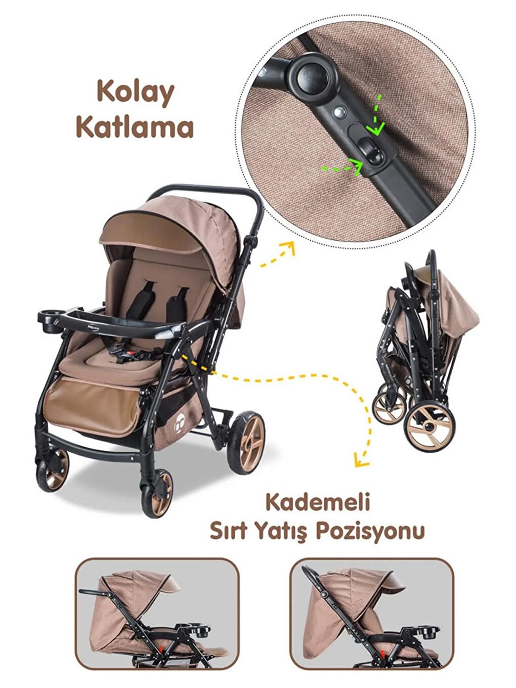 Combo Maxi Pro Çift Yönlü Bebek Arabası - Kahve-1