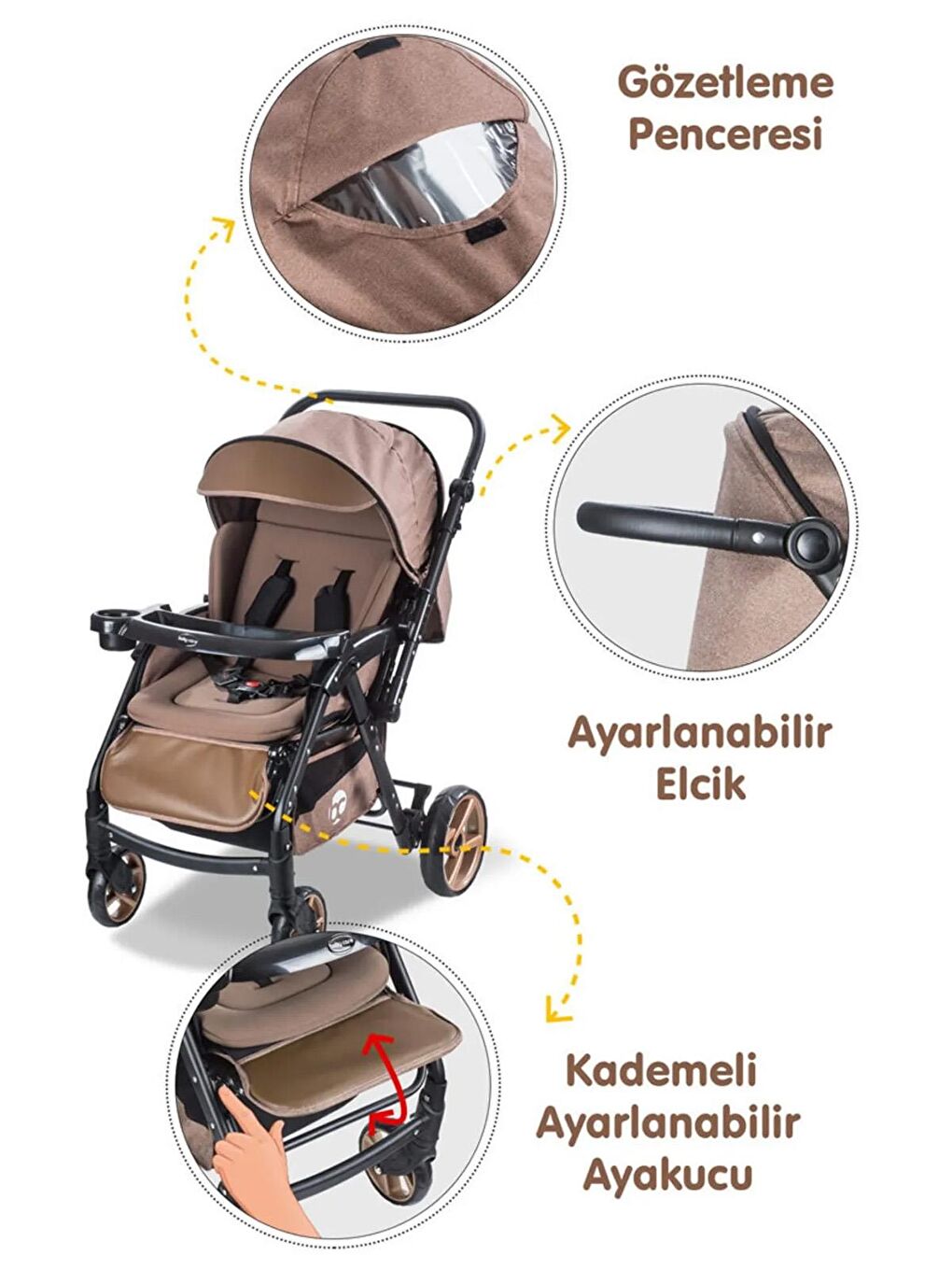 Combo Maxi Pro Çift Yönlü Bebek Arabası - Kahve-2