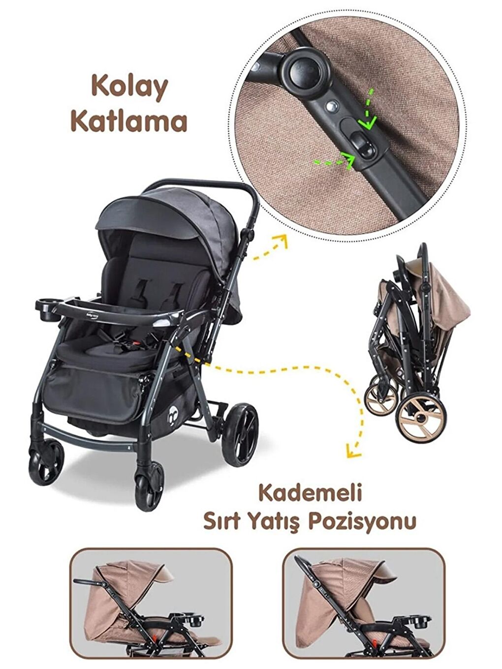 Combo Maxi Pro Çift Yönlü Bebek Arabası - Siyah-1