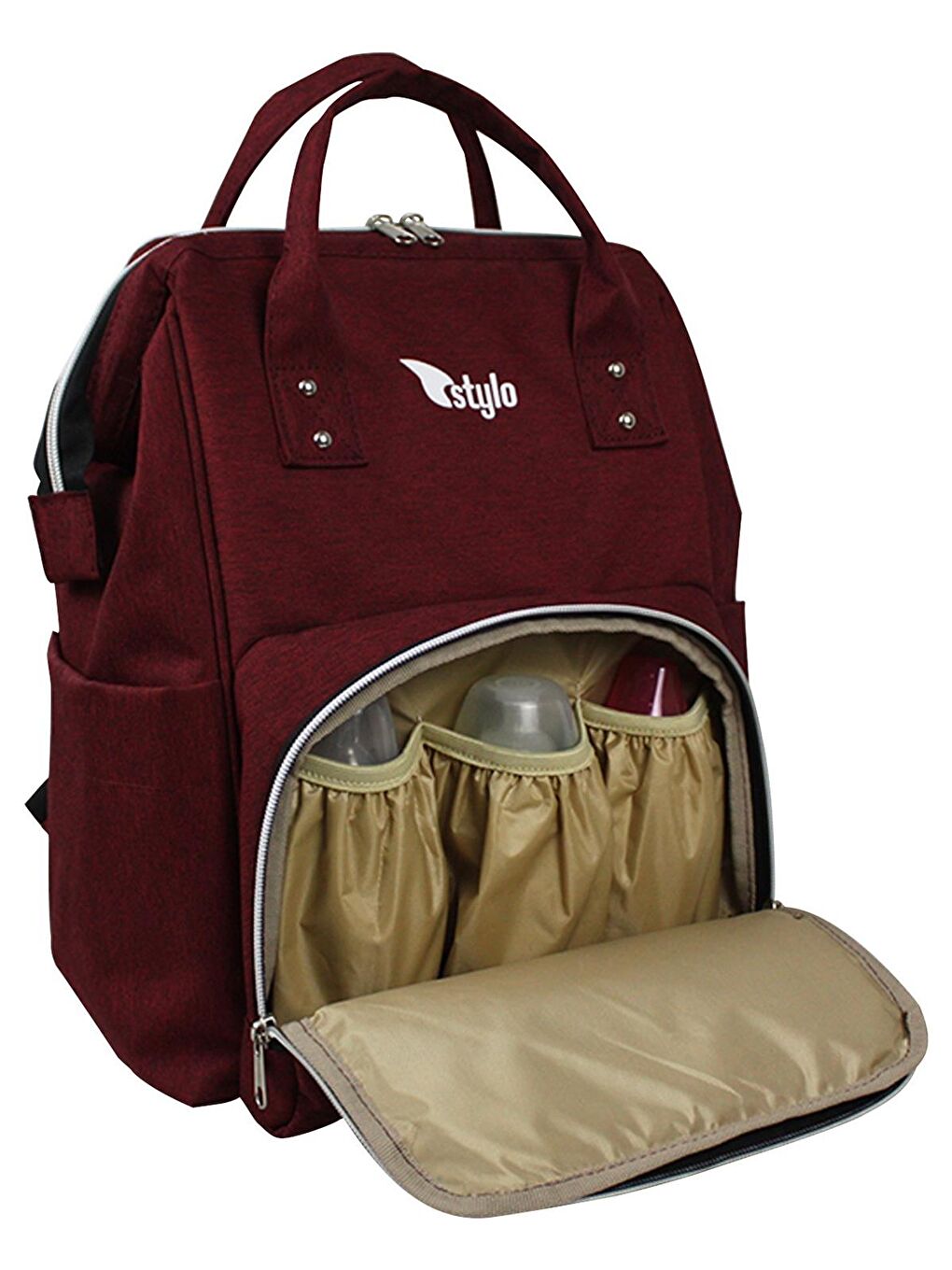 Star Takım Baskılı Just Bebek Bakım Çantası ve Termos Çanta Bordo-1