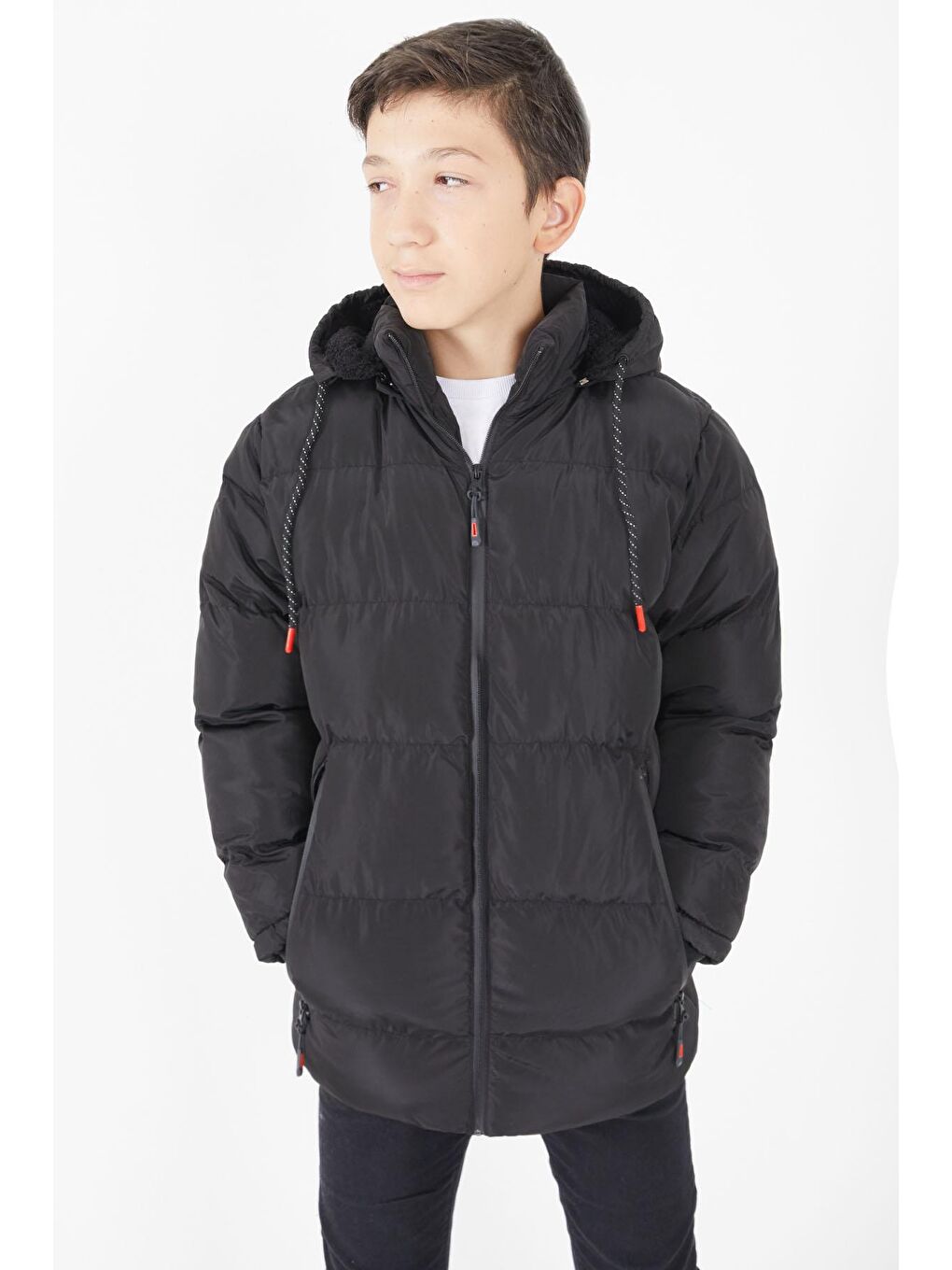 Erkek Çocuk Şişme Mont Düz Desen Siyah 15673-1