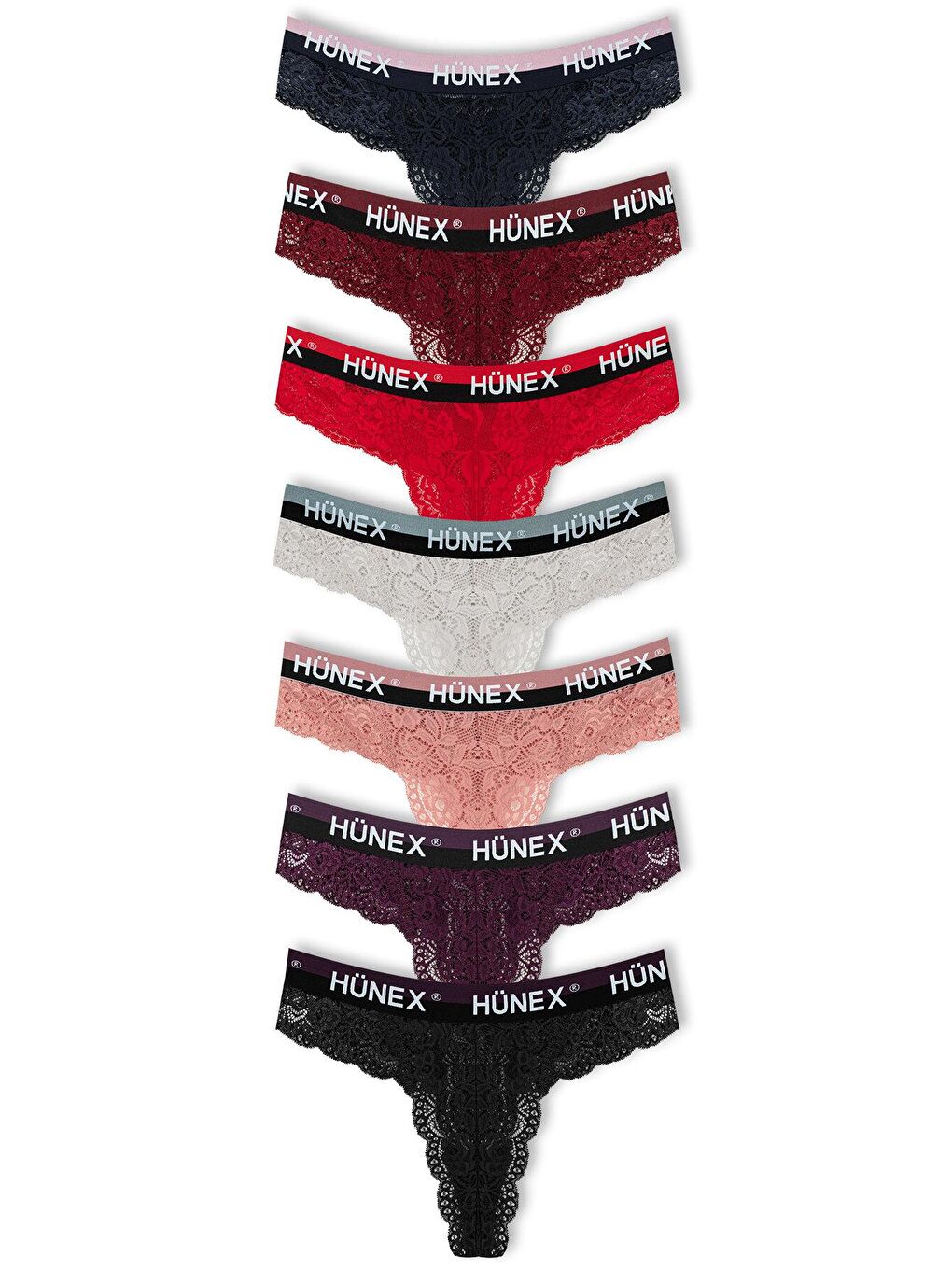 Karışık Dantelli Yazılı Lastik Tanga Kadın Külot 7'Li