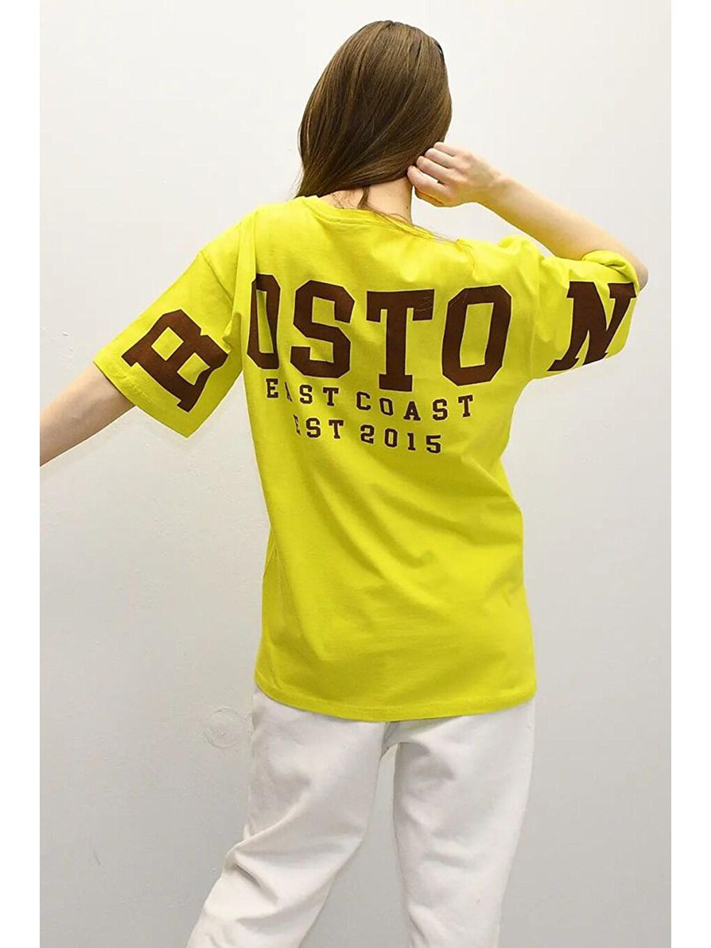 Yeşil Arka Baskılı Oversize Kadın Tişört Mg1529-1