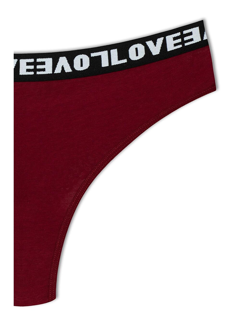 Bordo Pamuklu Arkası Dantel LOVE Lastik Tanga Kadın Külot 3'lü-7