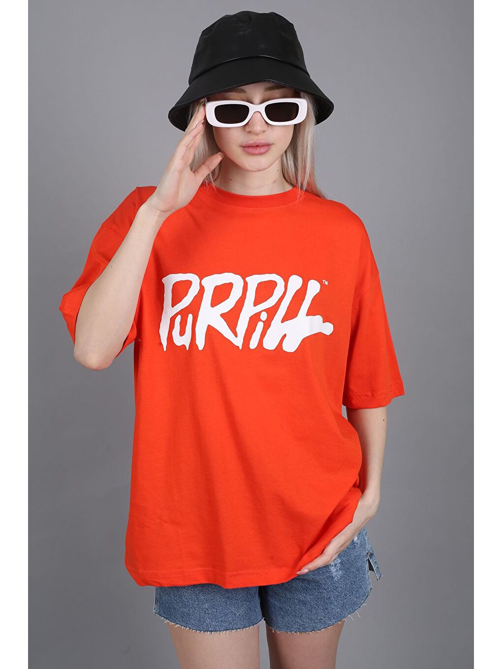 Turuncu Baskılı Oversize Tişört Mg1490