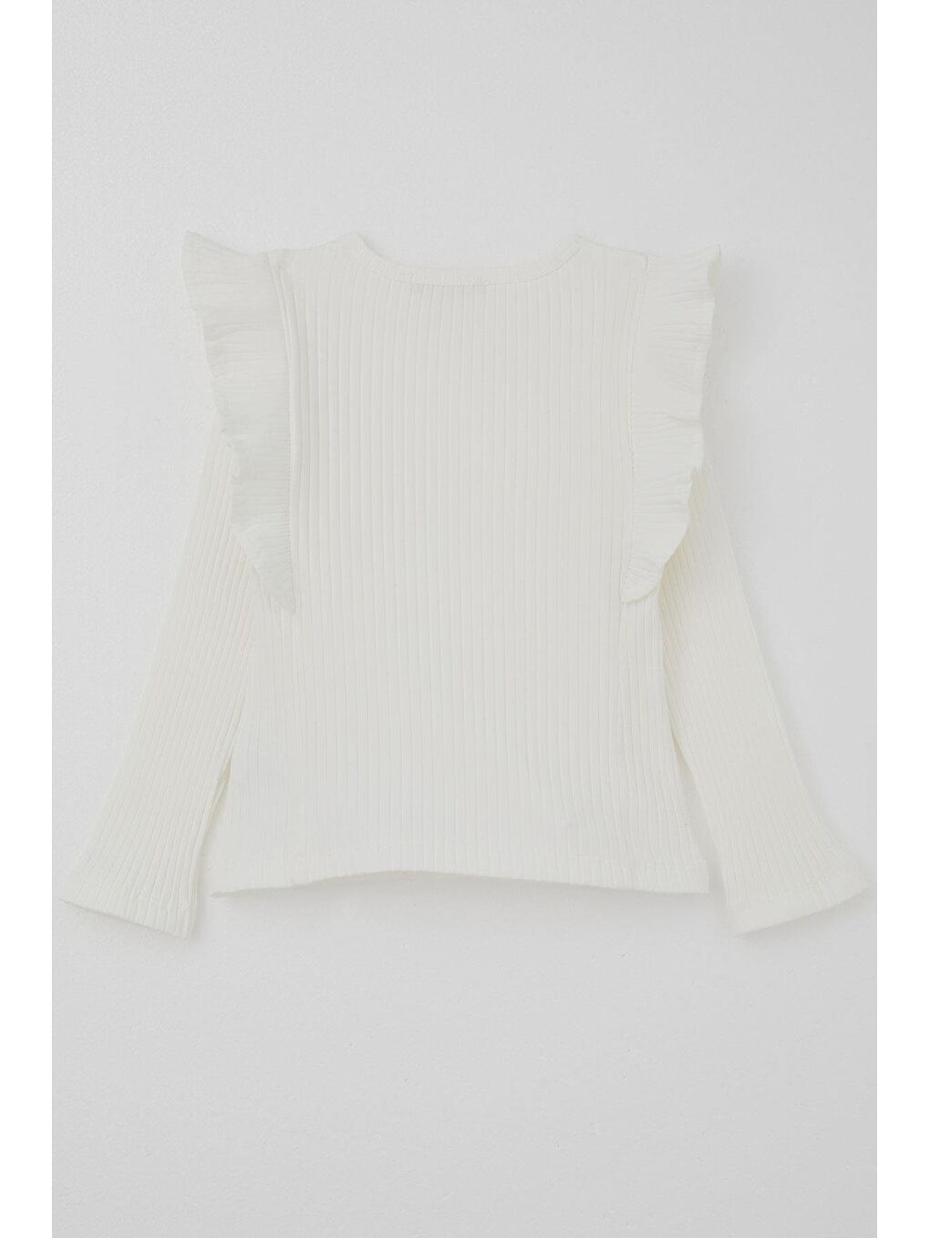 Kız Çocuk Uzun Kollu Tişört Omuzu Fırfır Detaylı Ekru (3-4 Yaş)-5