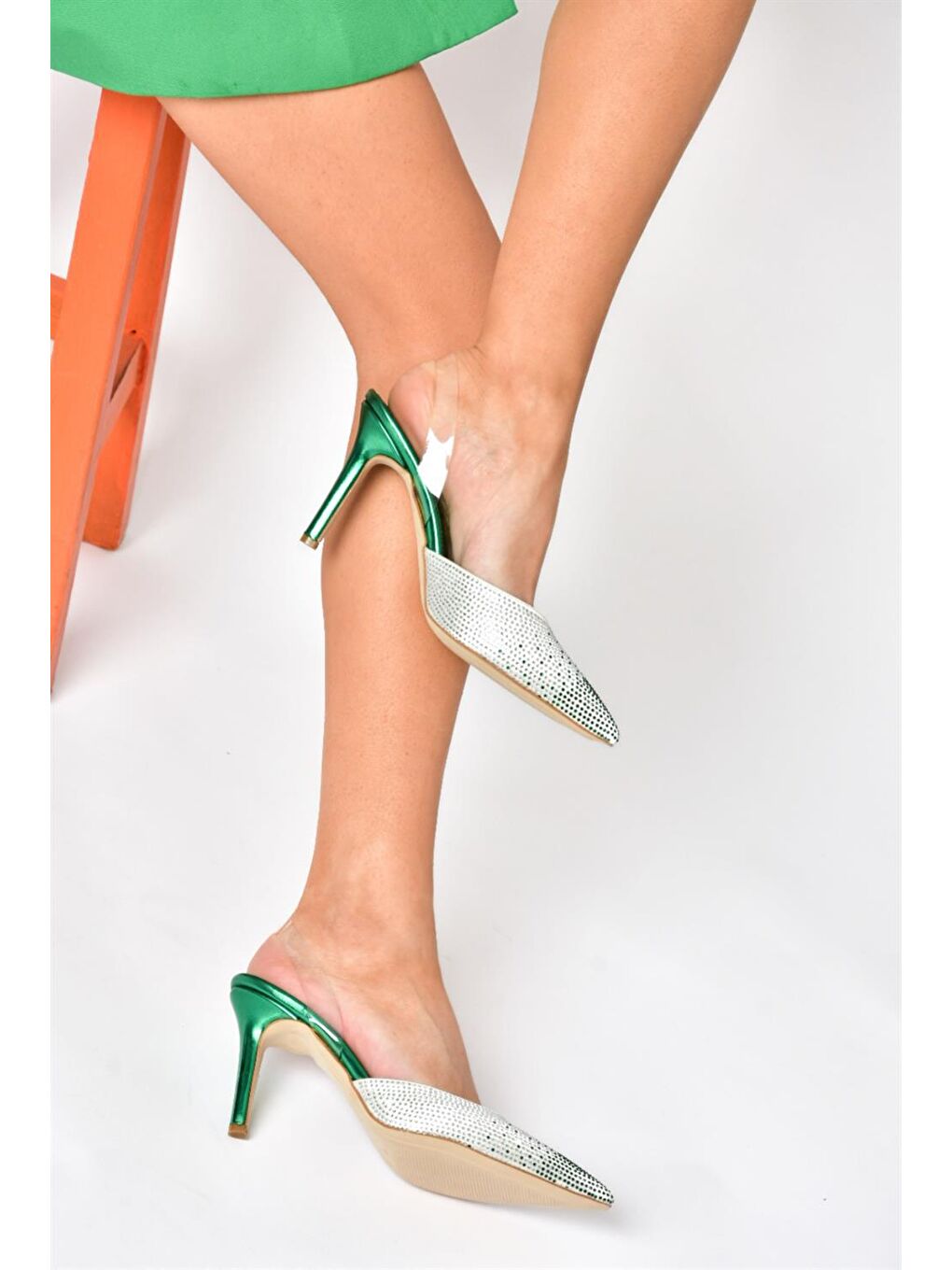P931536209 Yeşil Sivri Burun İnce Topuklu Kadın Ayakkabı