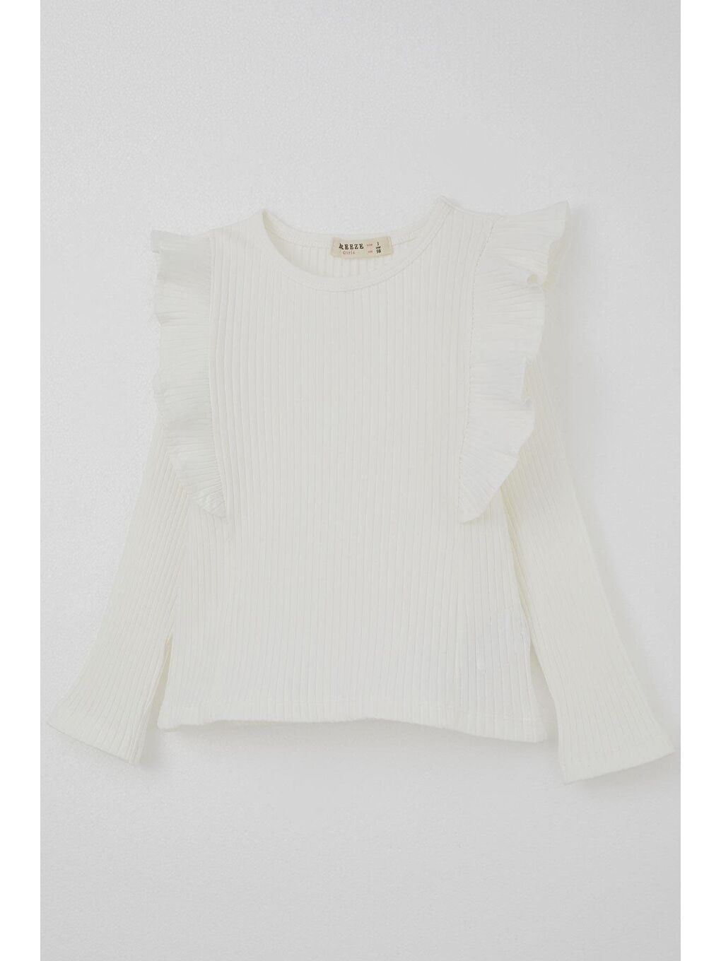 Kız Çocuk Uzun Kollu Tişört Omuzu Fırfır Detaylı Ekru (3-4 Yaş)-6