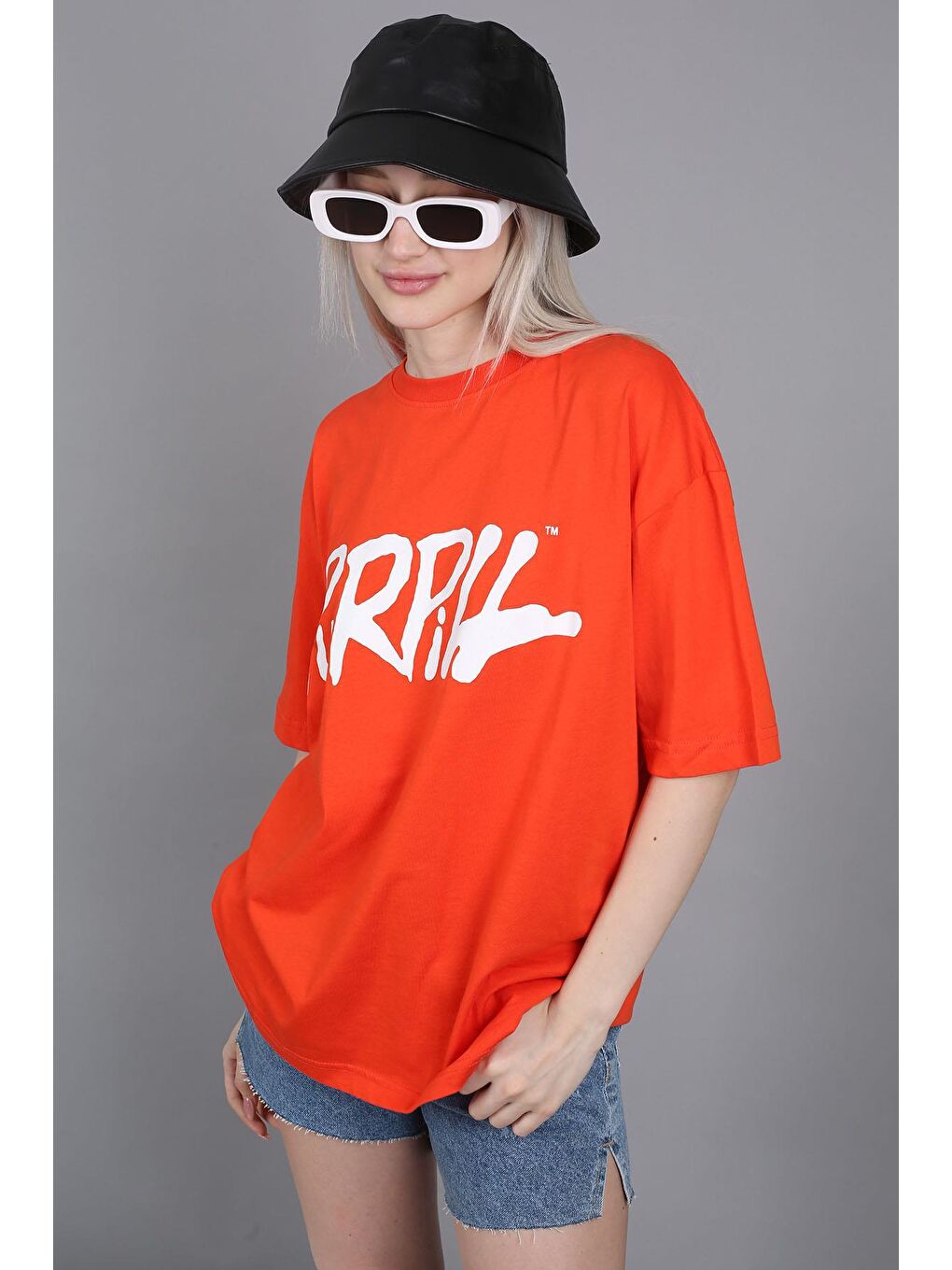 Turuncu Baskılı Oversize Tişört Mg1490-1