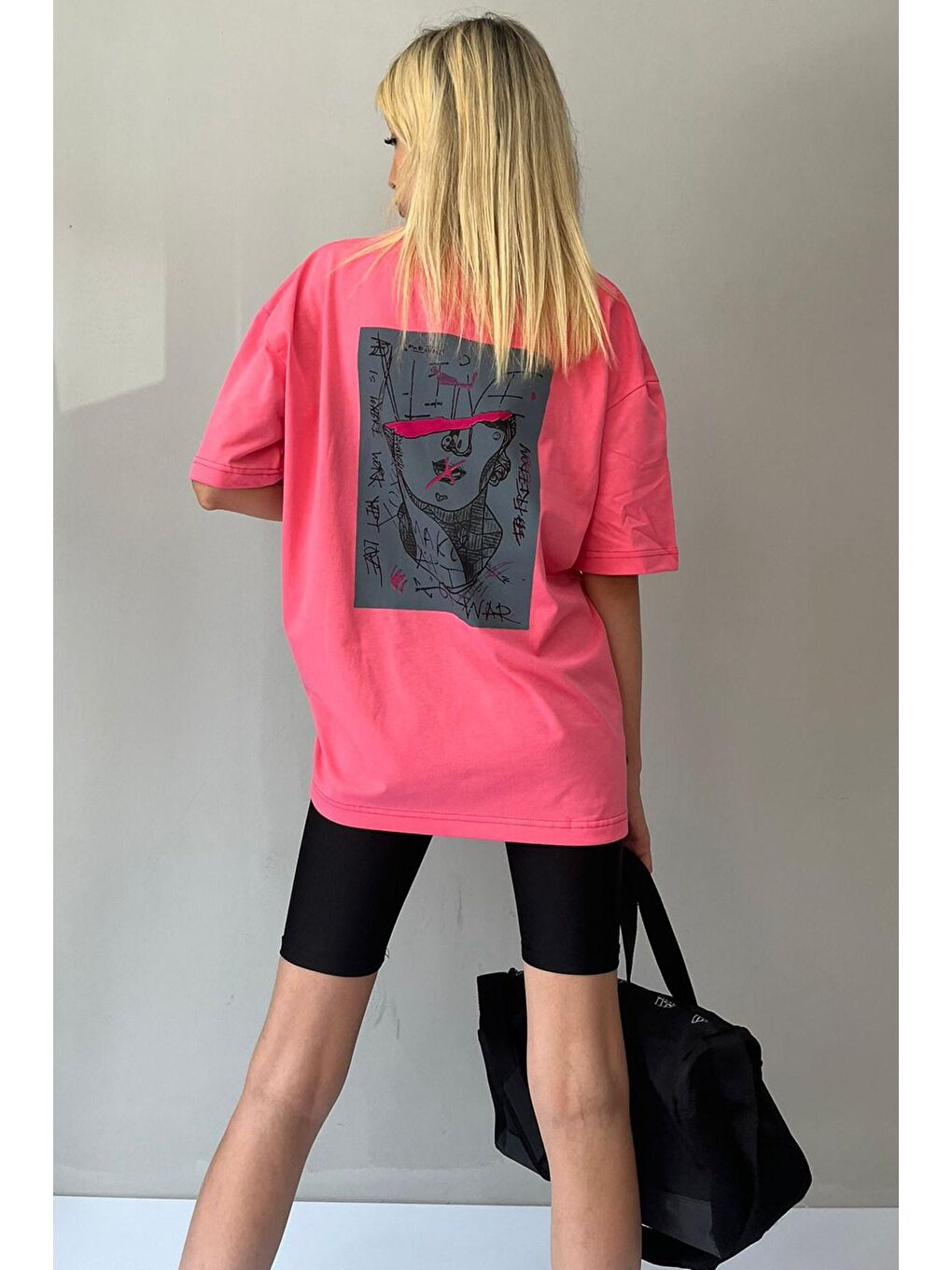 Pembe Baskılı Oversize Tişört Mg1491-1
