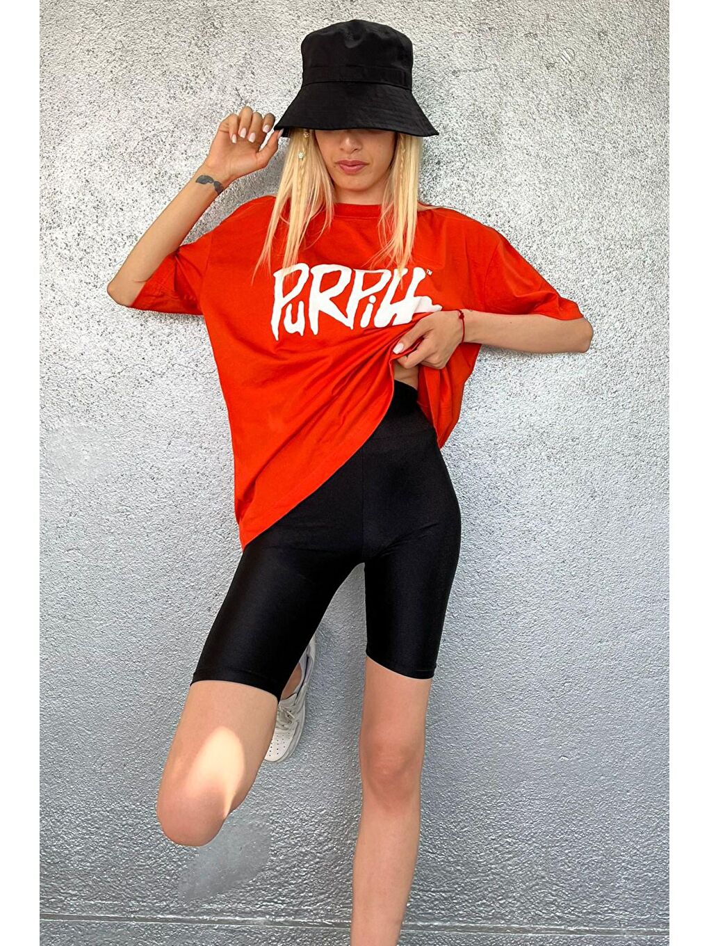 Turuncu Baskılı Oversize Tişört Mg1490-2