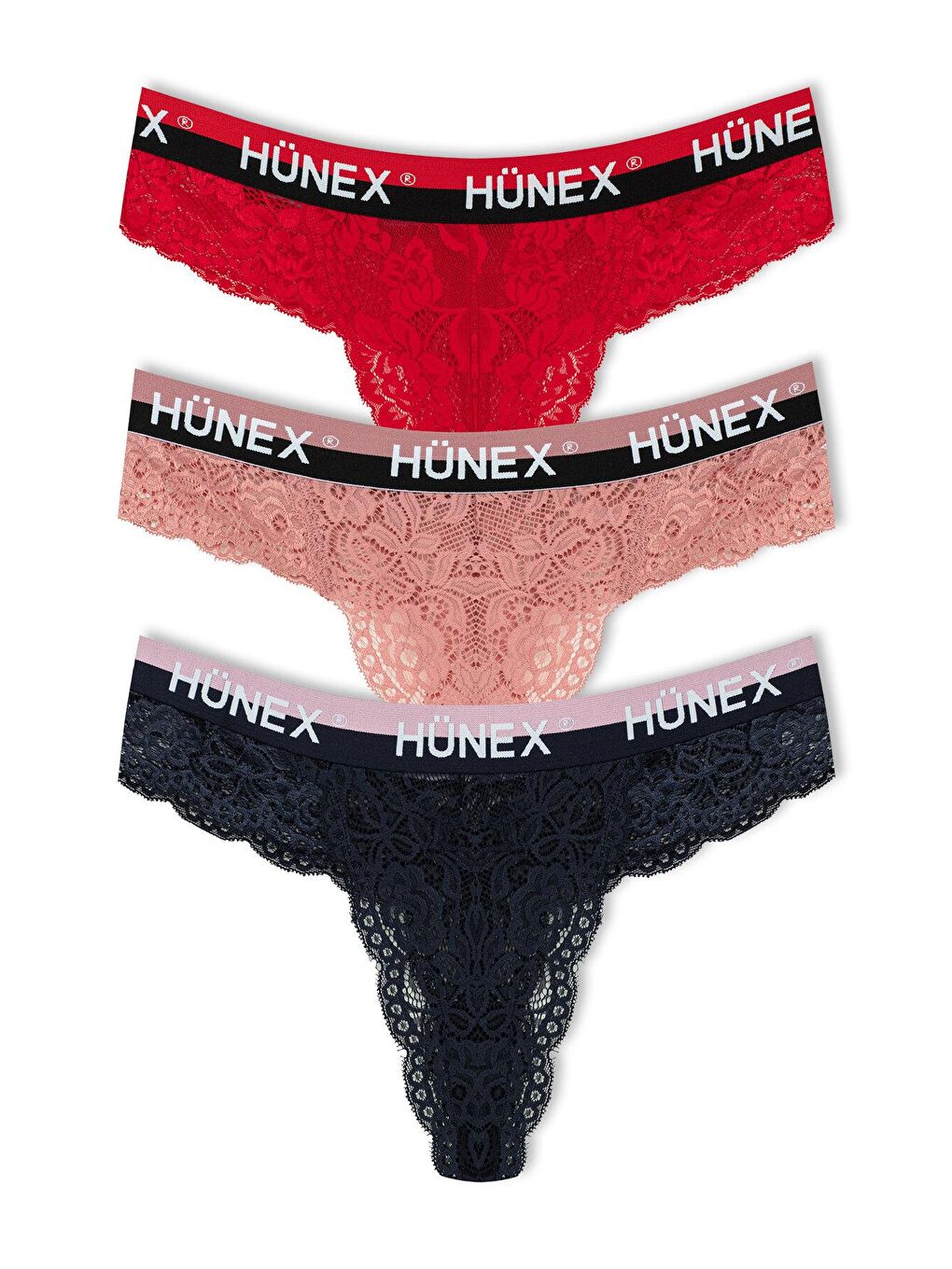 Kırmızı Dantelli Yazılı Lastik Tanga Kadın Külot 3'Lü