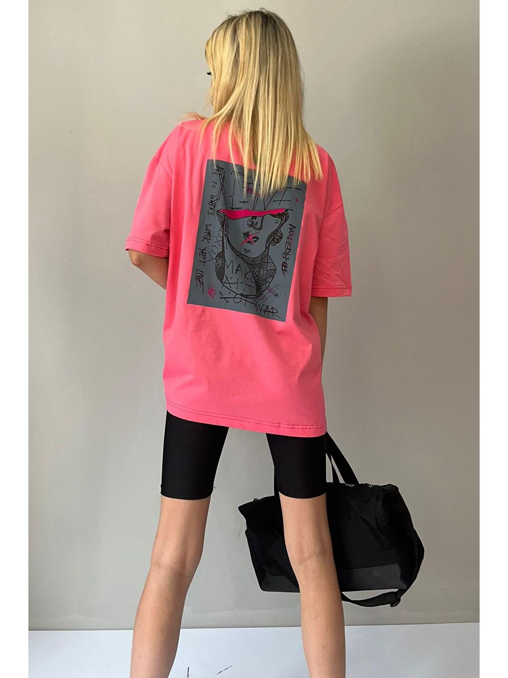Pembe Baskılı Oversize Tişört Mg1491-2