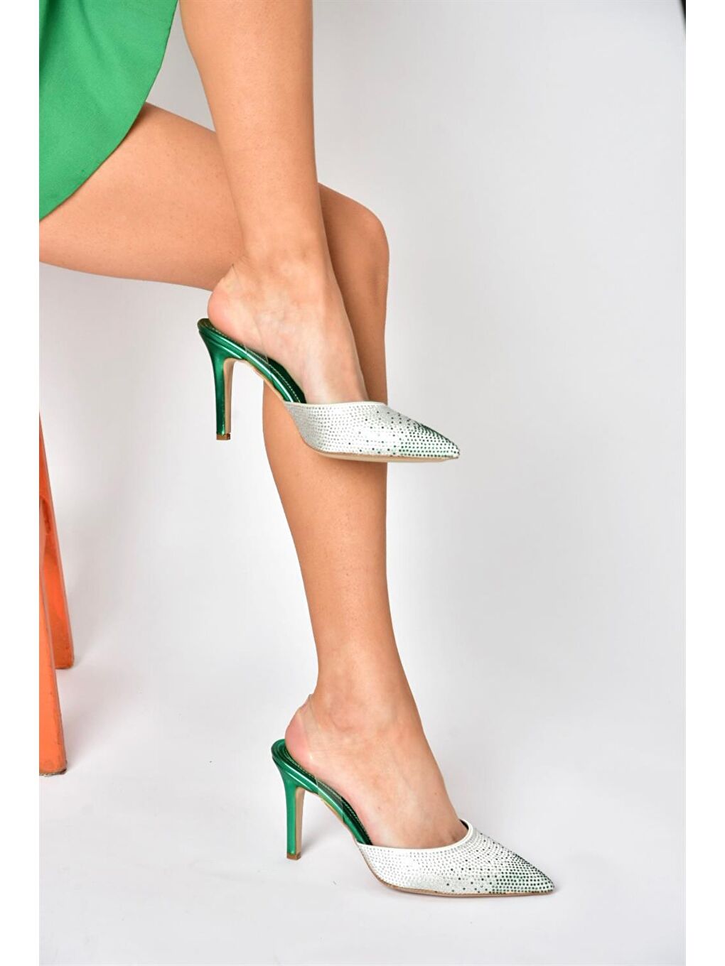 P931536209 Yeşil Sivri Burun İnce Topuklu Kadın Ayakkabı-3