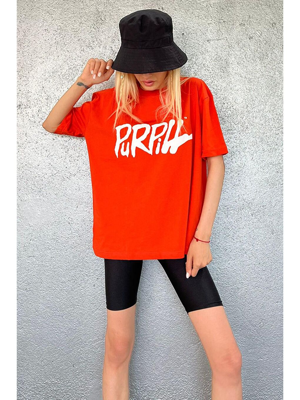 Turuncu Baskılı Oversize Tişört Mg1490-3