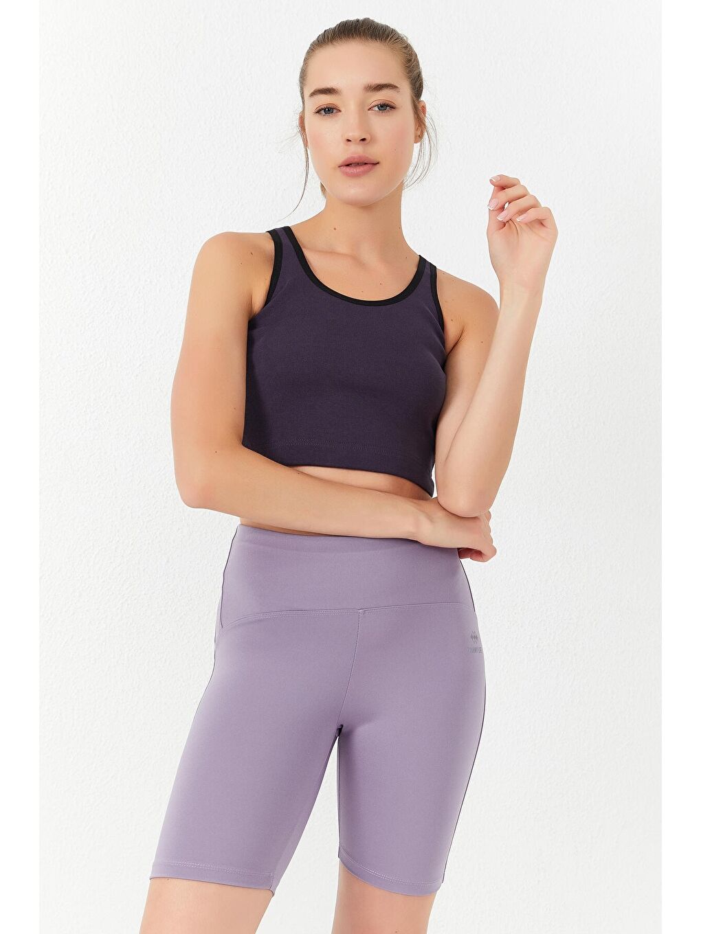 Mor Basic Sıfır Kol Dar Kalıp U Yaka Kadın Crop Top Atlet - 97162-2