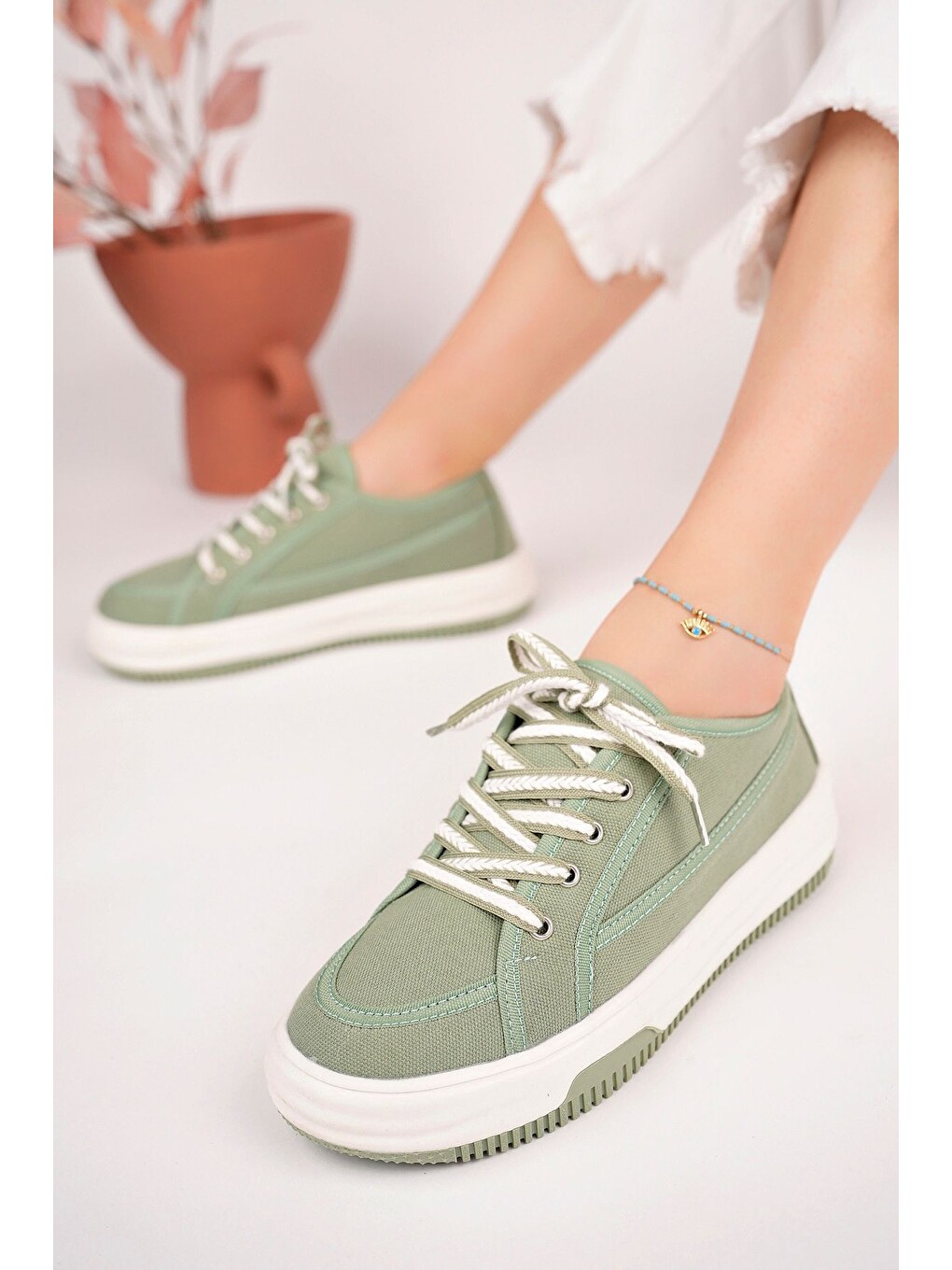 Yeşil Kadın Sneaker Günlük Ayakkabı-1