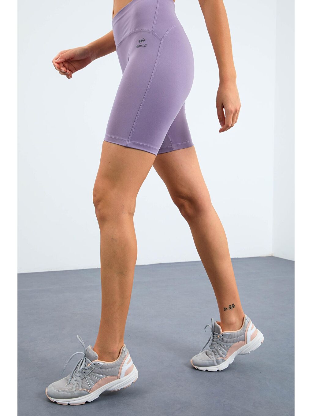 Mor Eflatun Yüksek Bel Toparlayıcı Slim Fit Büstiyer Biker Kadın Tayt Takım - 95303-2