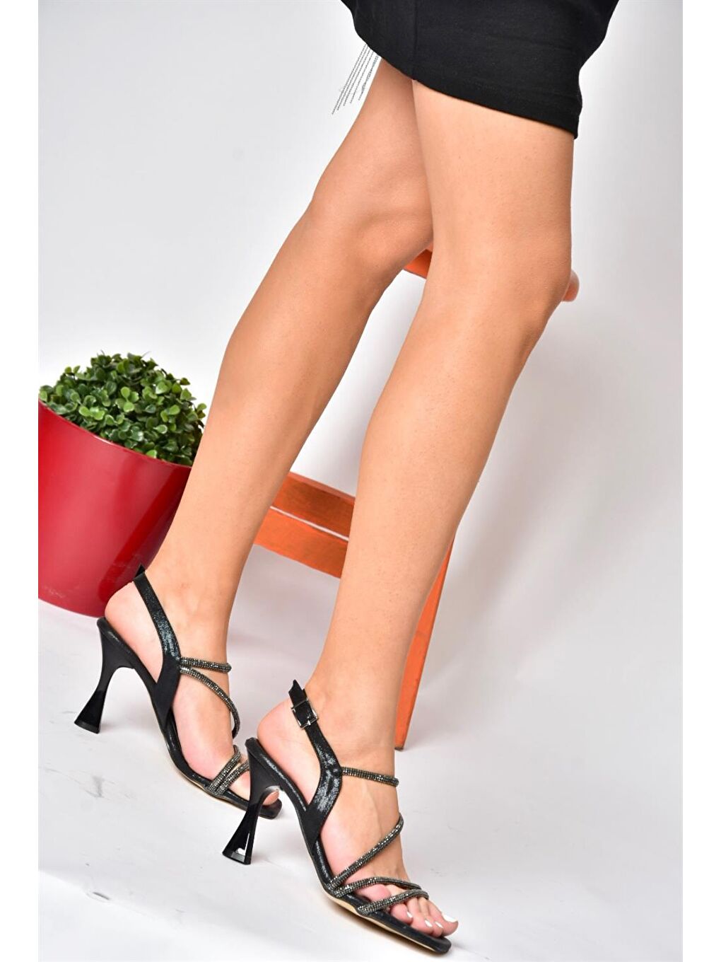 P820054414 Siyah Suni Deri Topuklu Kadın Abiye Ayakkabı-3