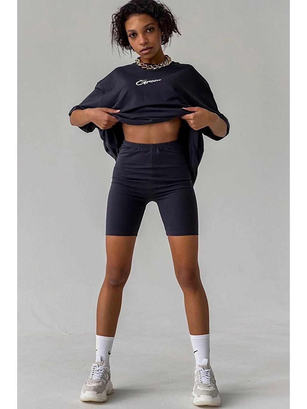 Siyah Baskılı Oversize Tişört Mg1491-2