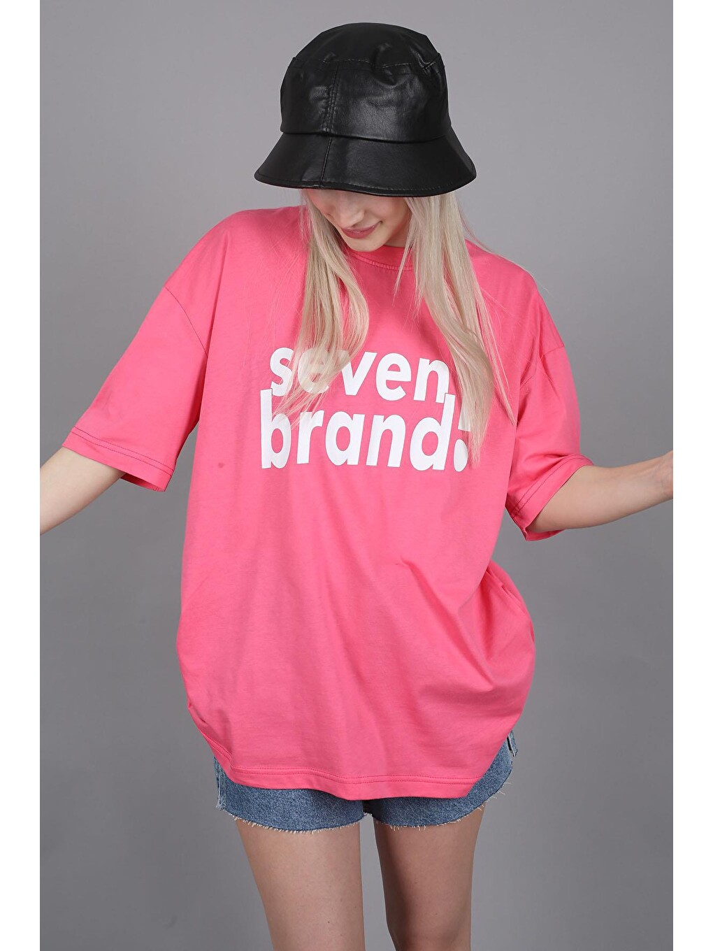 Pembe Baskılı Oversize Tişört Mg1489