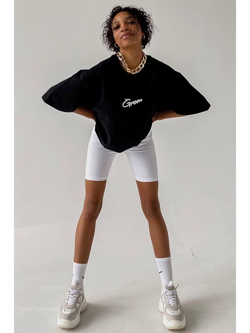 Siyah Baskılı Oversize Tişört Mg1491-4