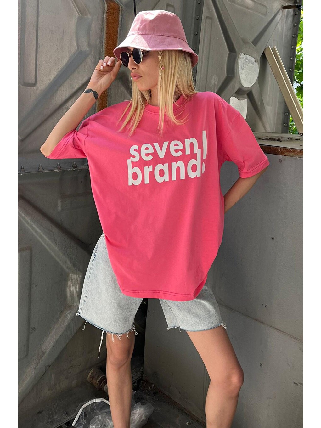 Pembe Baskılı Oversize Tişört Mg1489-1