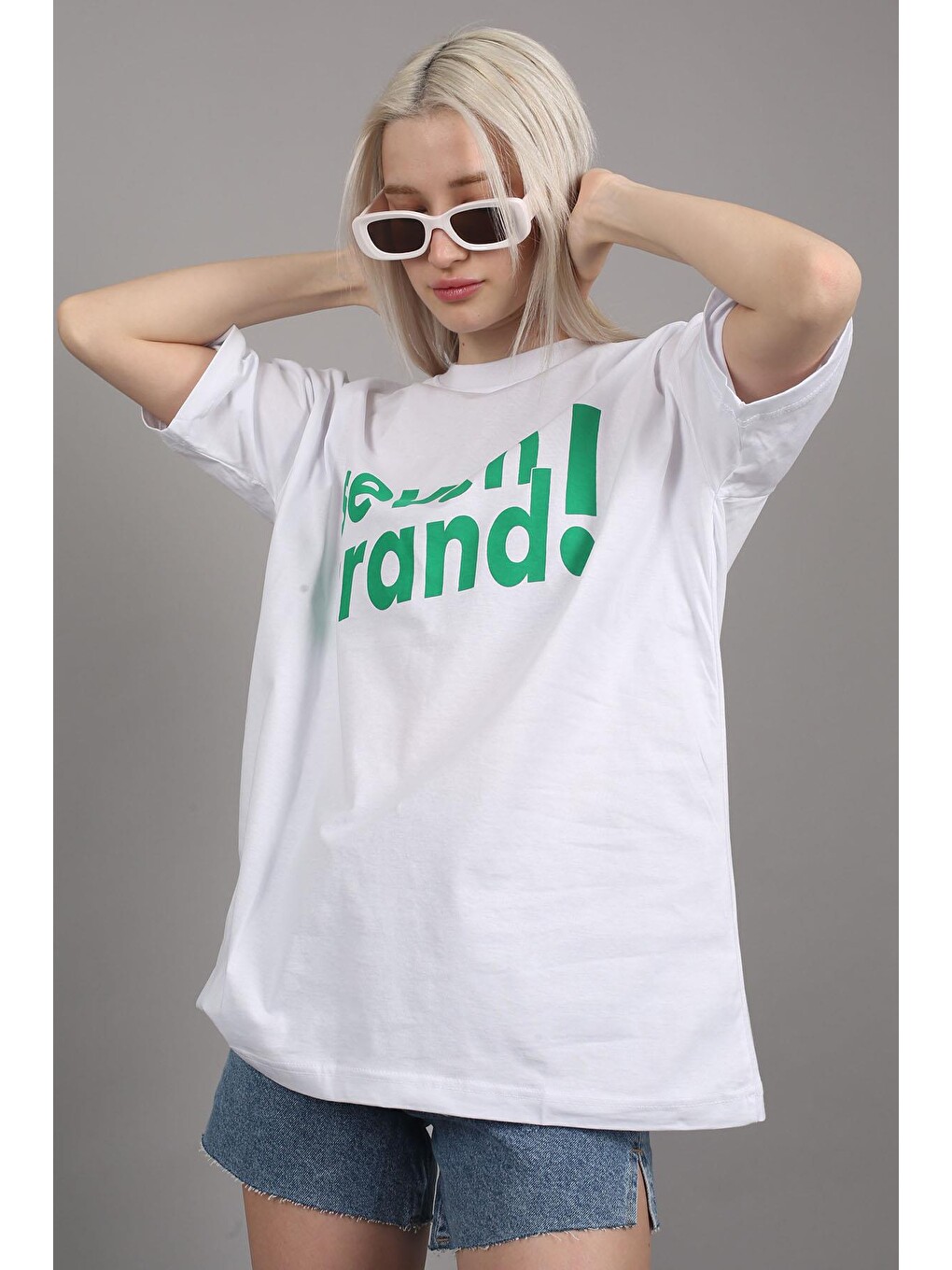 Beyaz Baskılı Oversize Tişört Mg1489-1