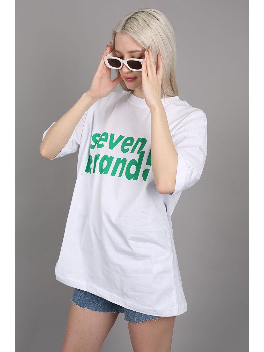Beyaz Baskılı Oversize Tişört Mg1489-2