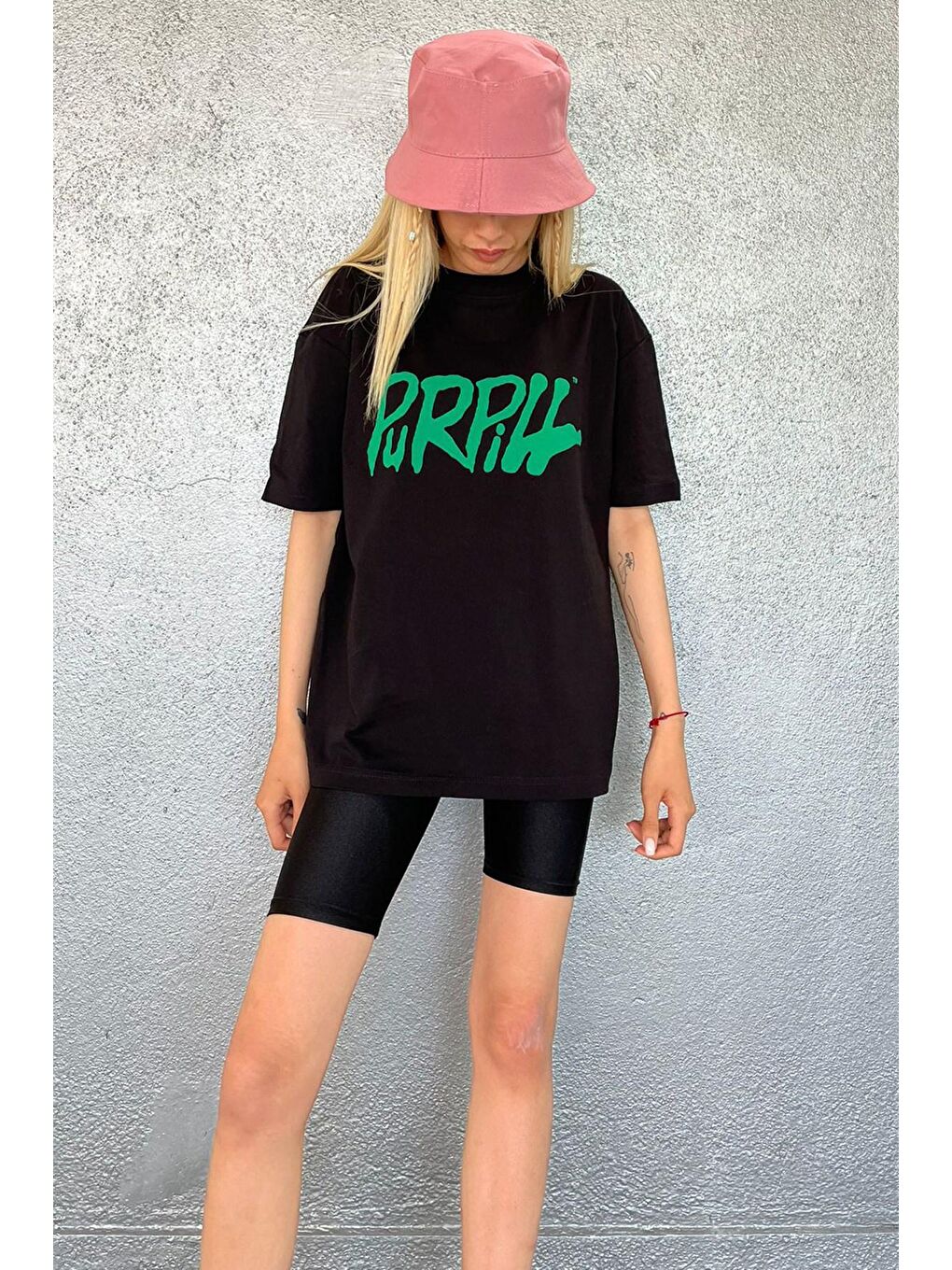 Siyah Baskılı Oversize Tişört Mg1490-1