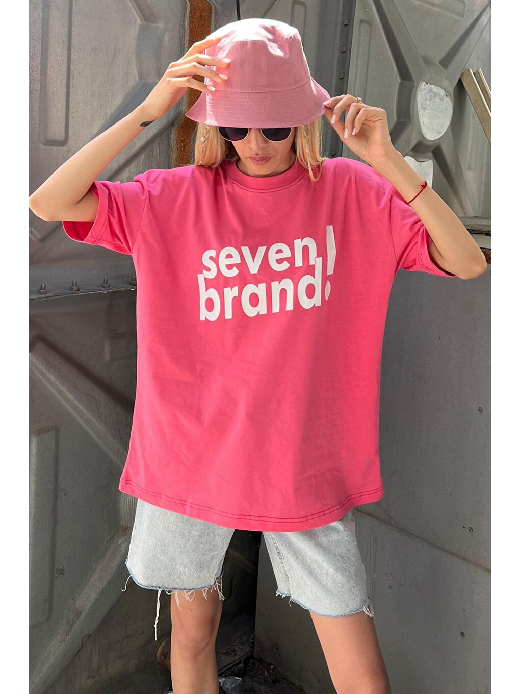 Pembe Baskılı Oversize Tişört Mg1489-2